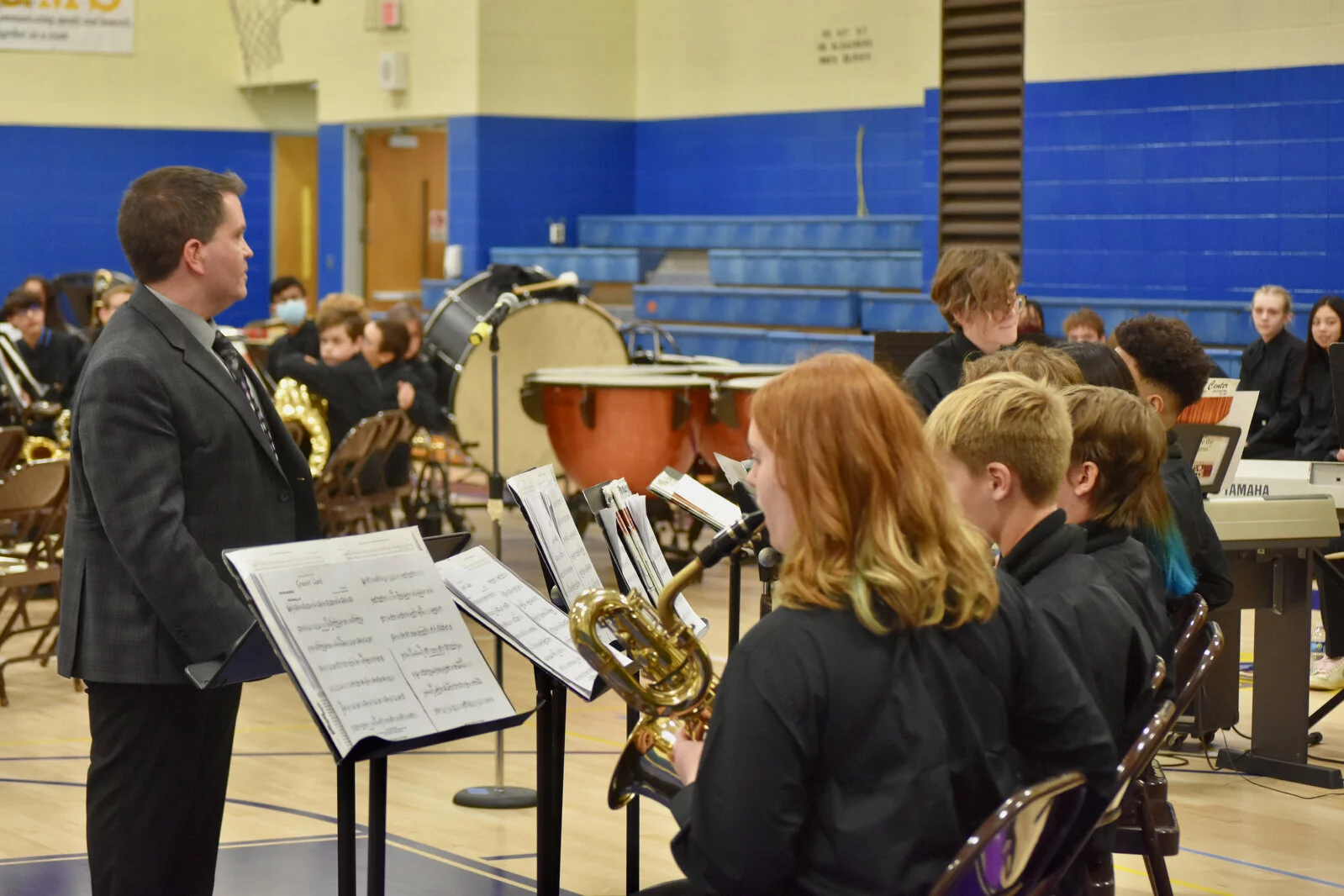 Students playing in jazz band at fall band concert